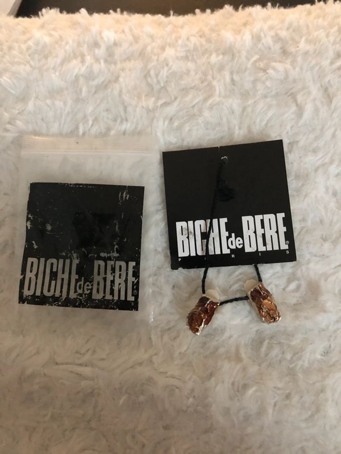 Boucles d’oreilles de créateur coloris brun « biche de bere » à clips NEUVES - photo numéro 5