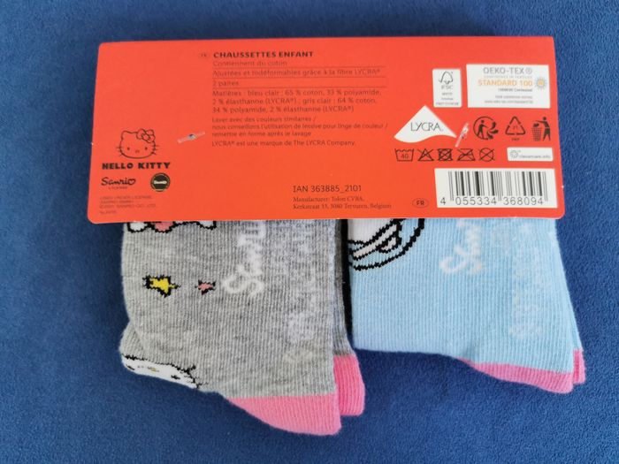 2 paires chaussettes Hello Kitty neuves - 27/30 - 4 à 6 ans - photo numéro 2
