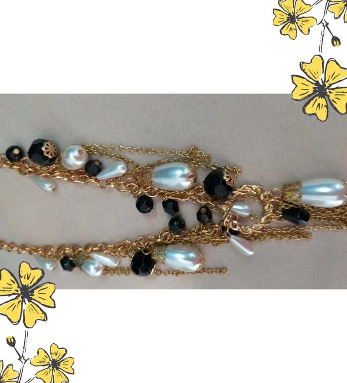 Collier chaîne dorée à pampilles noires & perles nacrées - photo numéro 18