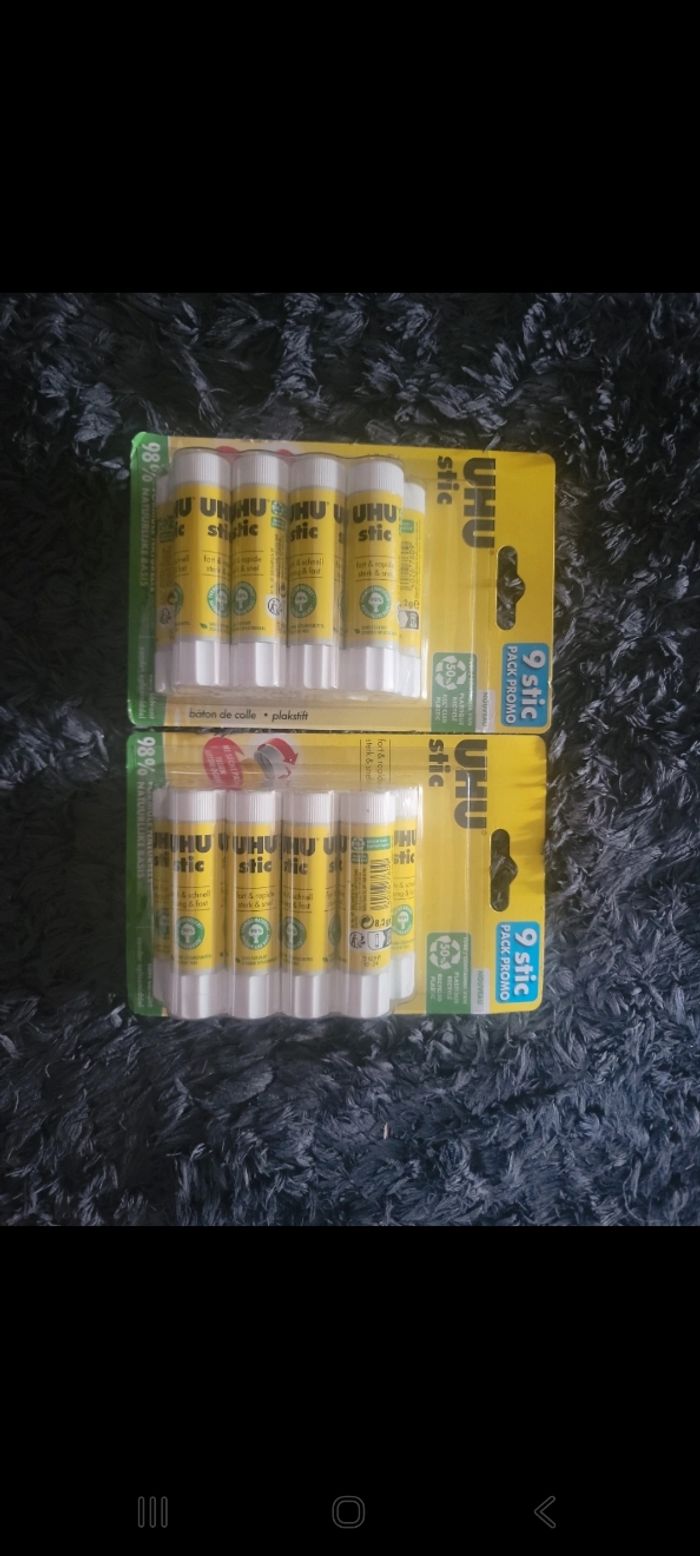 2  paquets de 9  colle uhu