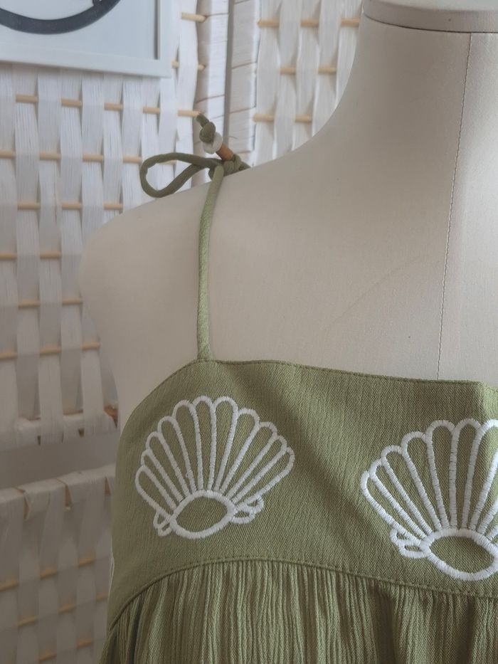 🐚 joli top caraco vert sauge brodé coquillages ONLY femme TM / 38 - photo numéro 6