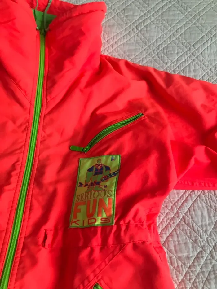 Salopette combinaison de ski rétro vintage orange fluo années 80 xs ou 12 ans - photo numéro 5