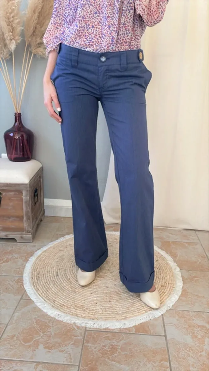 Comme Neuf ! Pantalon esprit vintage bleu rayé Billabong-Taille S/M - photo numéro 4