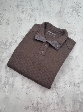 Sweat 1/4 boutons Eddie Bauer marron – Taille L Hommes