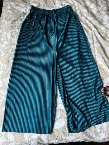 Pantalon fluide bleu métallique