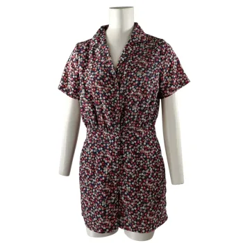 Combishort Daphnea Paris bleu marine à fleurs, col chemise, taille élastique, taille S A1210