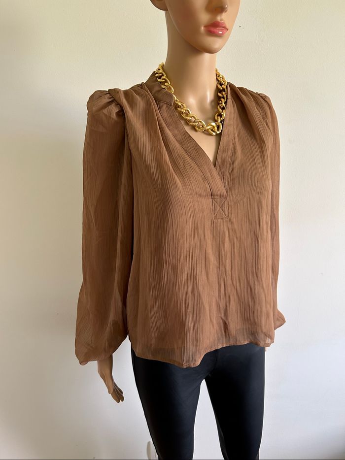 Blouse beige marron neuve à manches longues Vila taille 36 - photo numéro 2