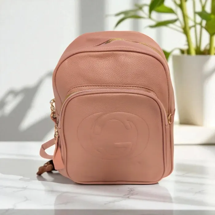 Sac à dos rose poudré en similicuir grainé - Neuf avec étiquette - photo numéro 2