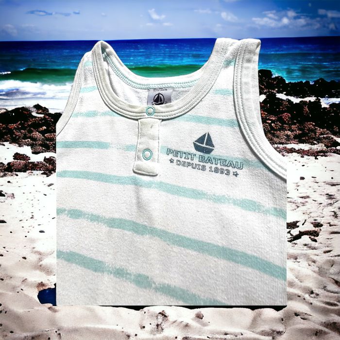 Barboteuse marinière menthe Petit Bateau 12 mois S (3€) - photo numéro 3