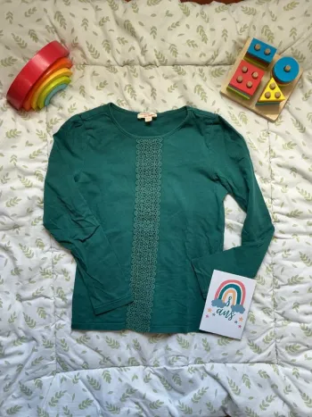 teeshirt manches longues vert foncé broderie devant du pareil au même 8 ans