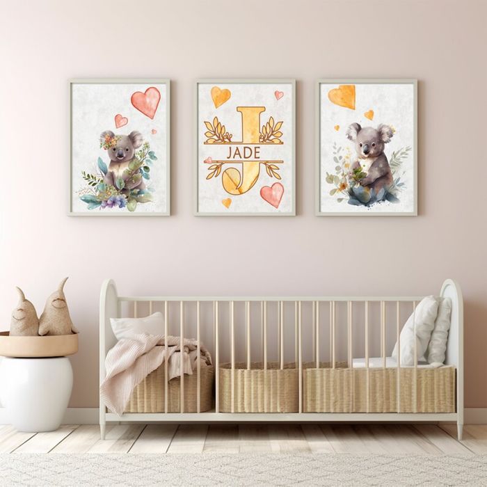 Lot de 3 affiches bébés animaux aquarelle imprimées cadeau naissance personnalisé - photo numéro 3