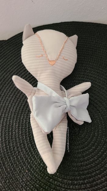 DOUDOU bébé confort bébéconfort chat renard gris bleu noeud papillon 19 cm env.