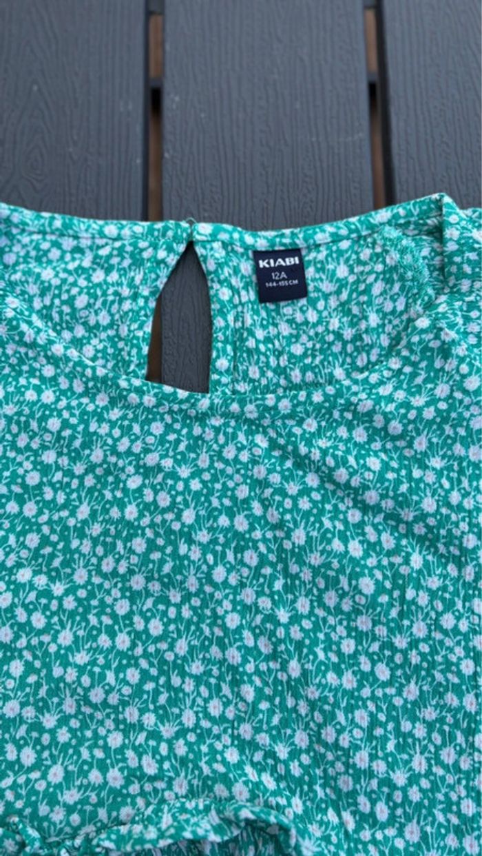 Robe manches courtes fleurie verte Kiabi fille taille 12 ans - photo numéro 2
