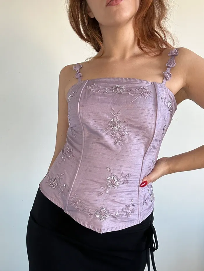 Corset vintage y2k années 90/2000 lila brodé 🪻 - photo numéro 6
