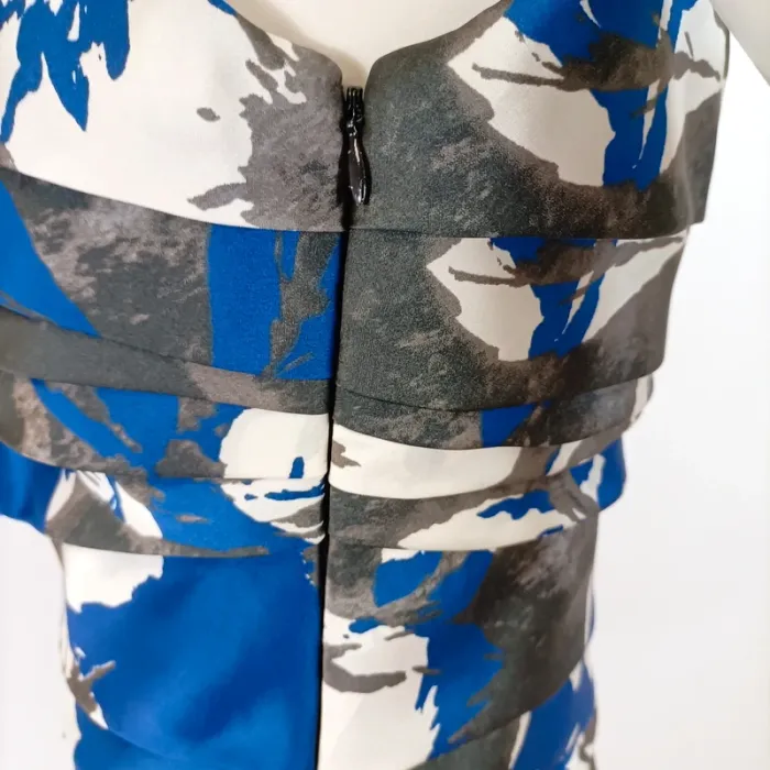 Robe asymétrique Manoukian à volants Mango - Imprimé bleu/gris - Taille S - A660 - photo numéro 5