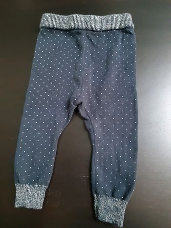 Pantalon confortable epais bleu marine pois argent 12 mois