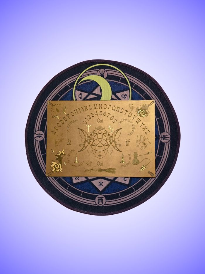 Planche de Radiesthésie Witch Symbole Triquera Feuilles d'or Cristal de Roche 42 X 29.5 cm