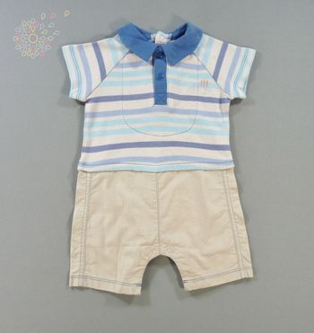 Combinaison courte jersey bleu beige rayures BÉBÉ 9 3 mois 59 cm garçon
