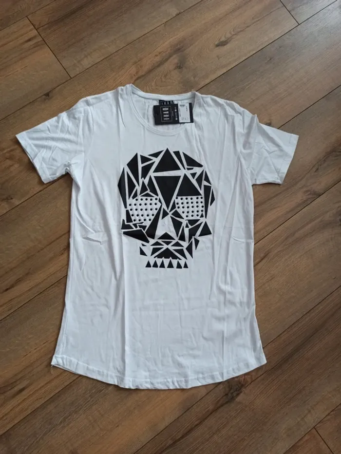 Tee shirt blanc tête de mort homme manches courtes L