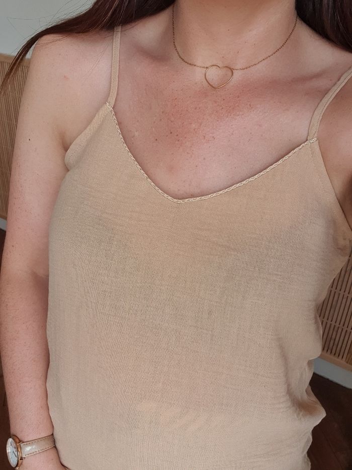 Top Prague beige camel effet lin Taille L - photo numéro 5