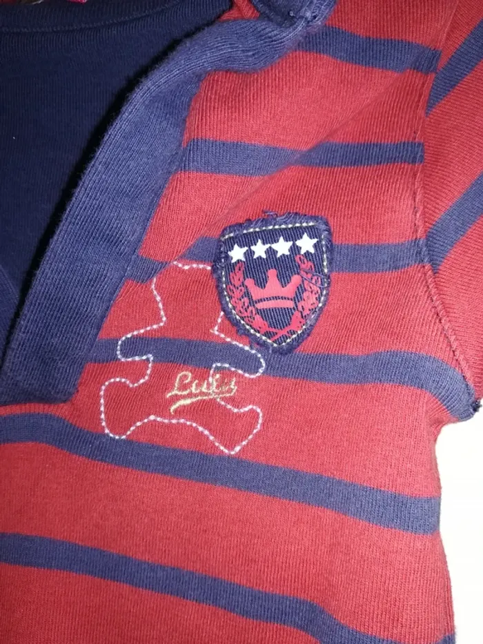 Tee-shirt à manches longues rouge et bleu, col chemise Lulu Castagnette, 18mois - photo numéro 2