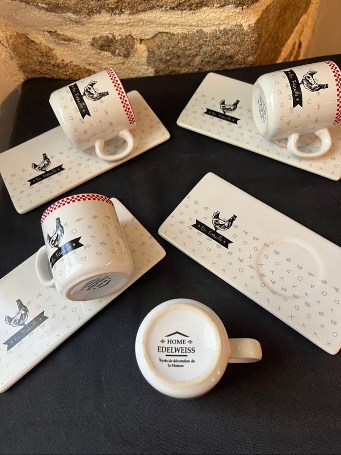 Magnifique lot de 4 tasses et 4 sous tasses  style campagne, poules - photo numéro 8