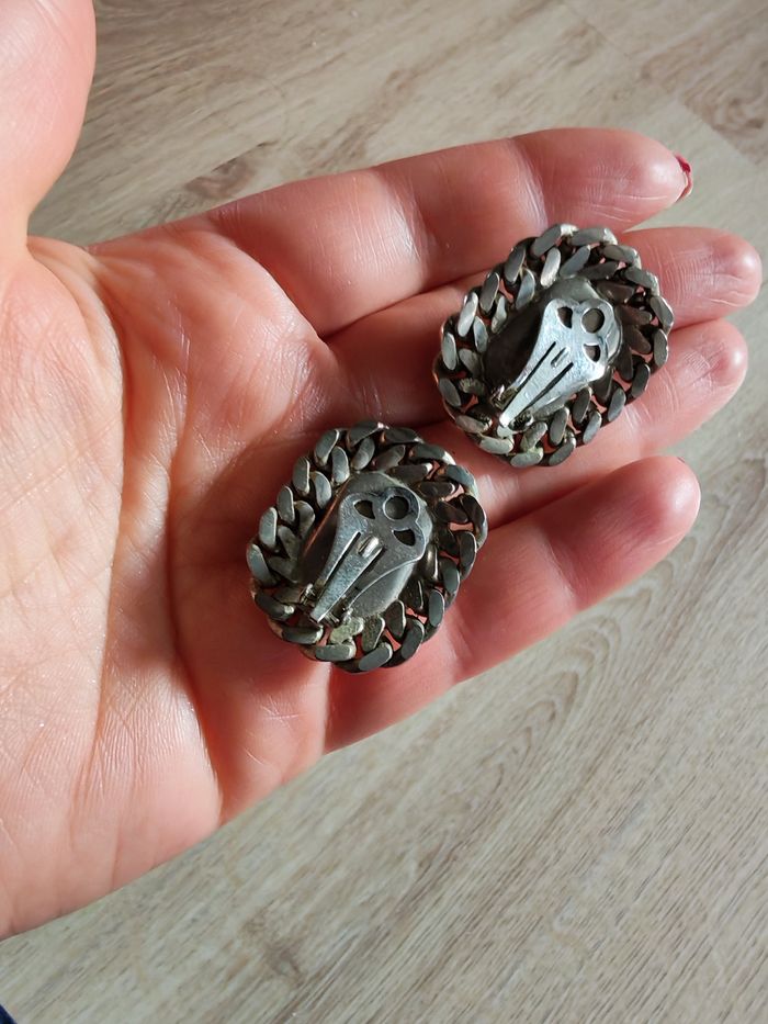 Clips vintage verre au contour tressé en métal argenté - photo numéro 5