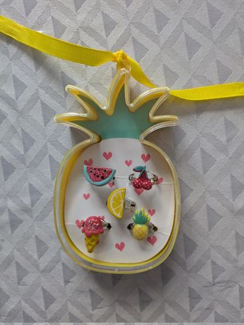 Lot de 5 bagues fantaisie enfant fille fruits pastèque, cerises, ananas, citron...