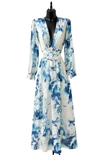 Robe longue bleue et blanche 