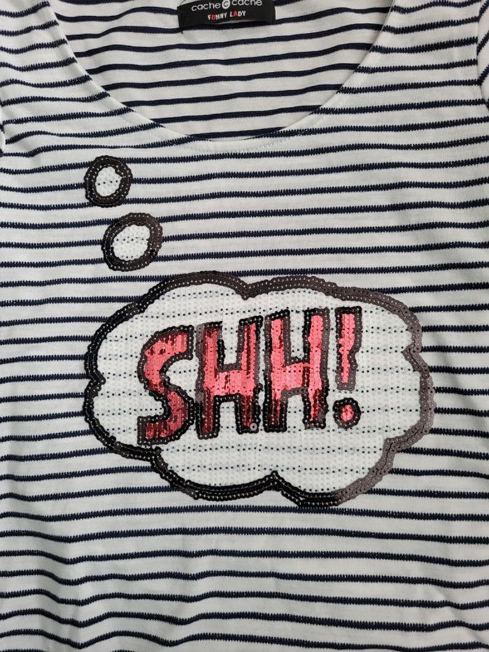 T-shirts marinière manches 3/4 - Cache Cache - Taille 1 - Sequins et détails argentés - photo numéro 4