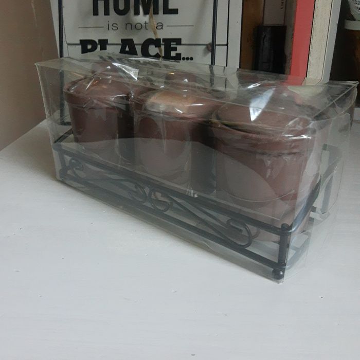 Coffret cadeau : 3 pots en céramique marron et support fer forgé - photo numéro 3