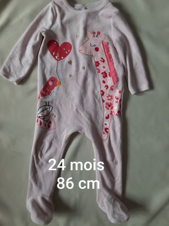 pyjama velours chaud 1 pièce fille - DPAM - girafe, oiseau - 24 mois