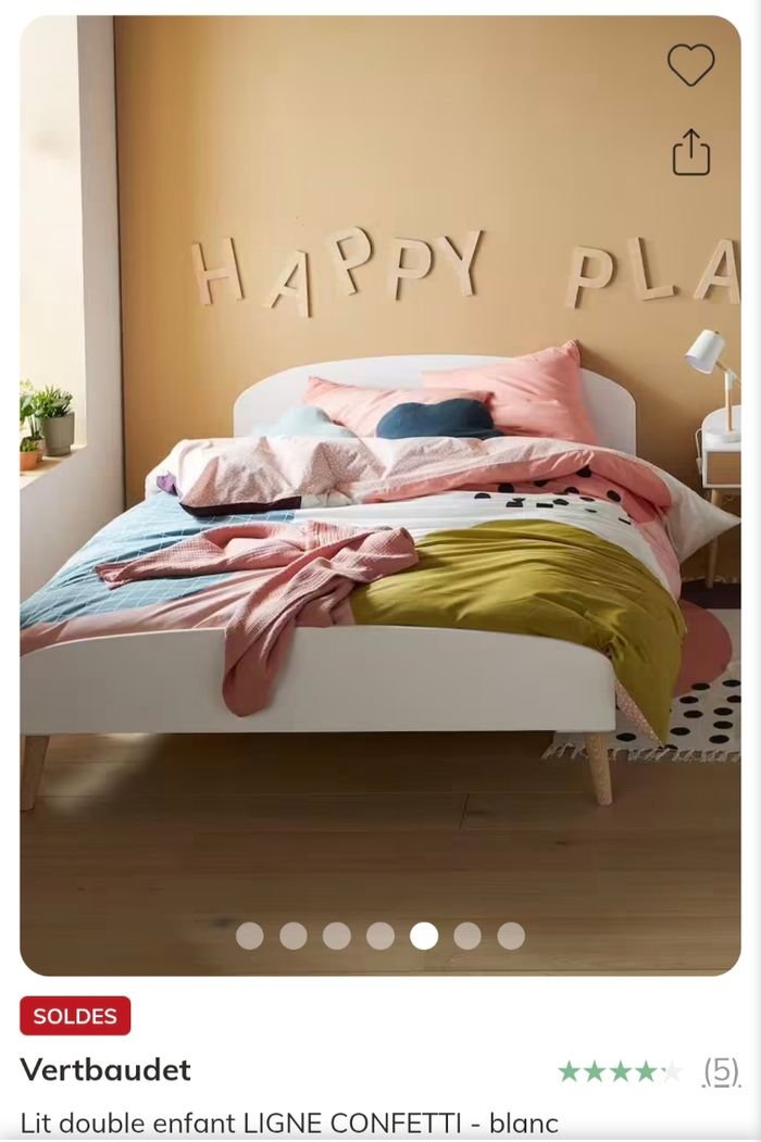 Vertbaudet- lit double enfant ligne confetti blanc (avec sommier à lattes) - 140x190cm - photo numéro 5