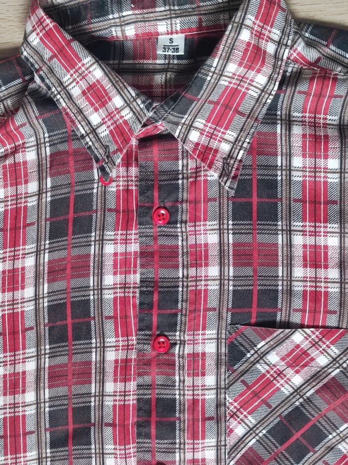 Chemise à carreaux bordeaux noir blanc - 36/S - photo numéro 2