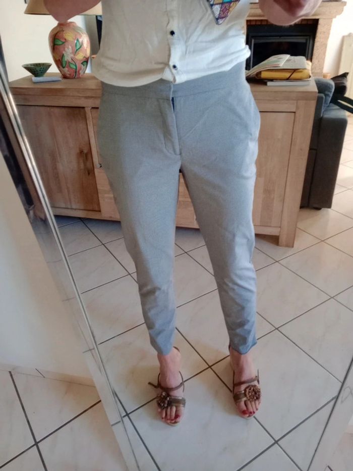 Pantalon femme 36 type cigarette vichy noir et gris c8 - photo numéro 3