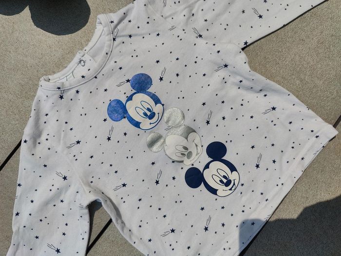 Tee shirt ml Mickey blanc 12 mois - photo numéro 3