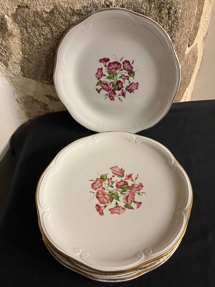 Magnifique lot de 6 petites assiettes à dessert ou fromage Liserons Roses de Gien Avec - photo numéro 8