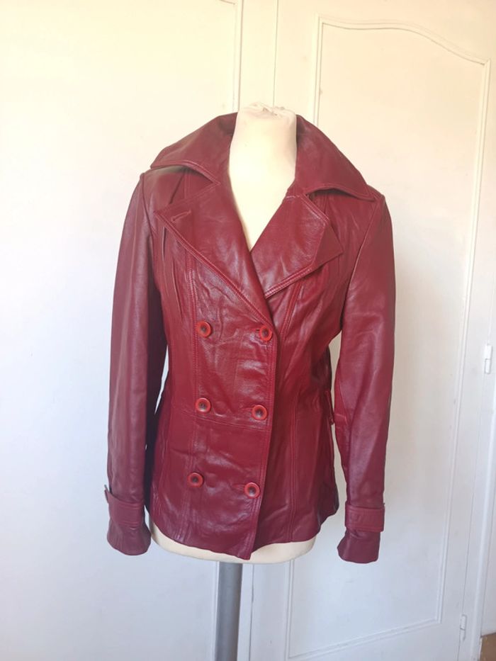 veste perfecto en cuir Cuir femme rouge Bordeau marque finzi Neuf