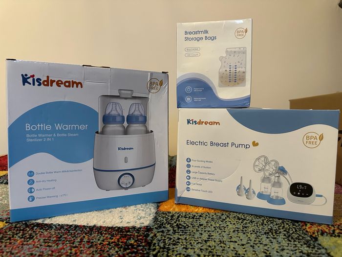 Tire lait électrique + chauffe biberon + sachet conservation ( sans bpa)