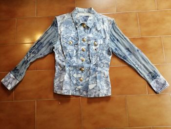 Veste en jean manches chemisier bleu et écu Taille XL Kenzo