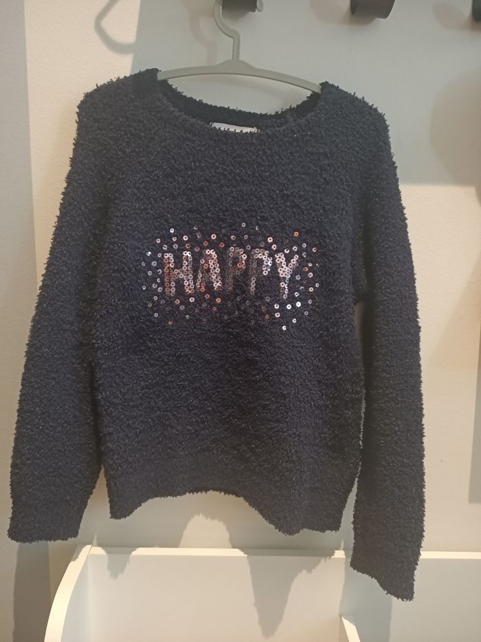 Pull bleu marine LH 4 ans écriture HAPPY