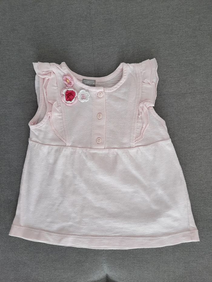 Polo manches volantées, évasé en bas, rose clair, 12 mois, L'enfant Do