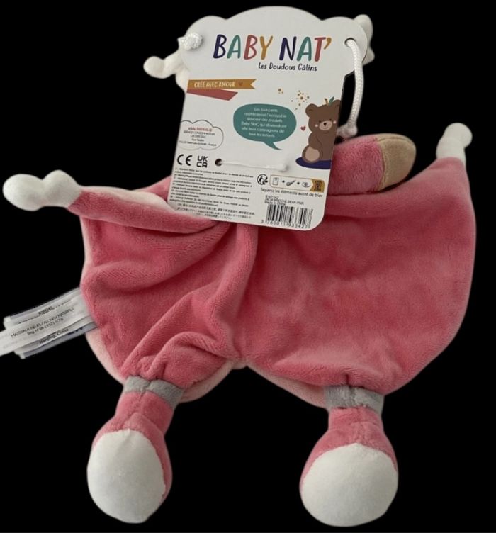 ❤️B4649 Doudou Plat Mouchoir Babynat Baby'nat Brioche Ours Blanc Rose - photo numéro 2