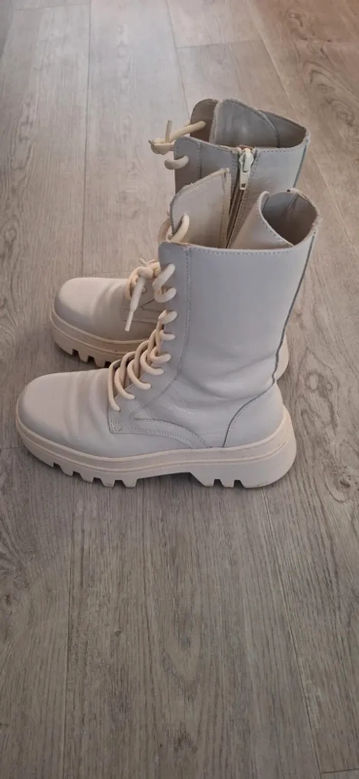 bottines Sinéquanone en cuir de couleur crème - photo numéro 7