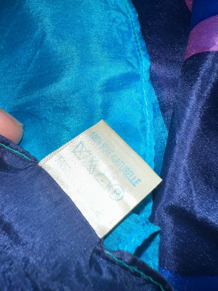 Foulard carré de soie bleu violet psychédélique Vintage 80x80cm - photo numéro 4