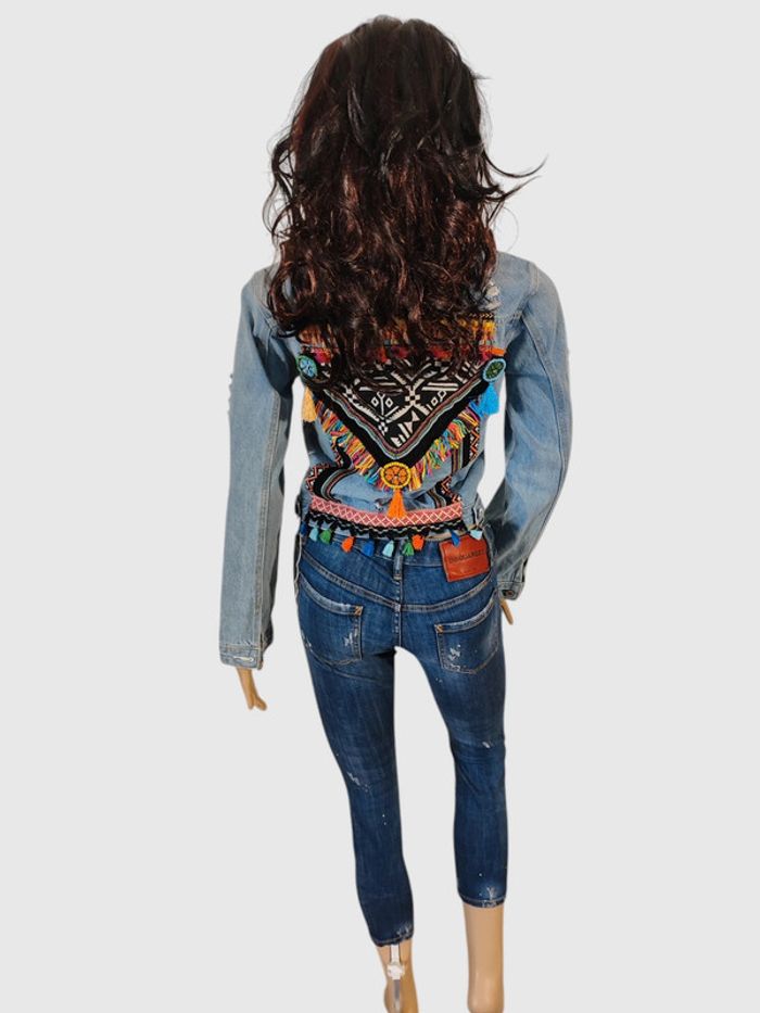 Veste en jean brodée Golden Live taille L - Un brin de bohème - photo numéro 3