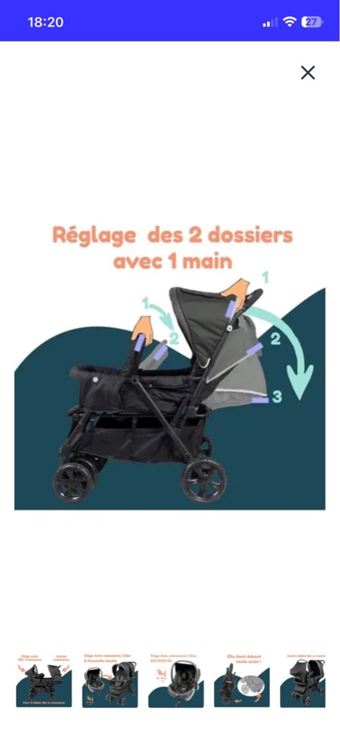 Poussette double + habillage de pluie - photo numéro 7