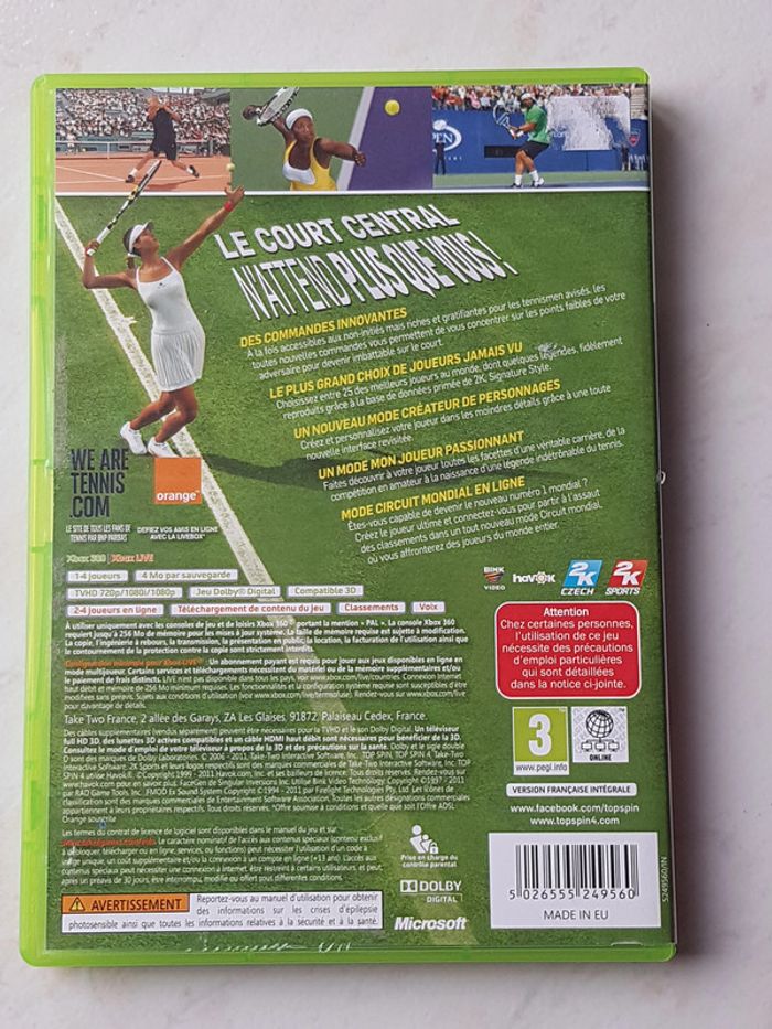Jeu xbox 360 Topspin 4 - photo numéro 3