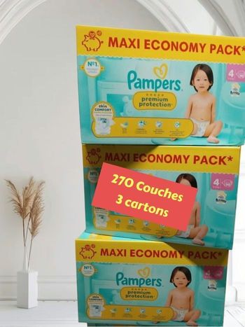 270 couches Pampers taille 4 premium protection lot de 3 cartons 