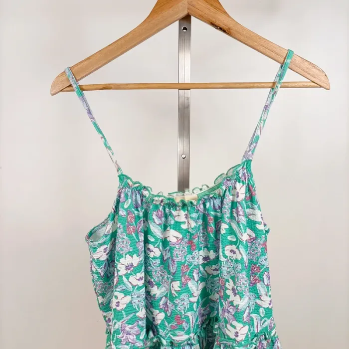 Top à bretelles fleuri vert CMT Atelier T38 imprimé floral léger coton été volanté A1263 - photo numéro 2